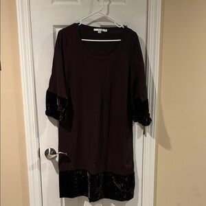 Boden brown dress with crushed velvet hem and cuffs Size US 12